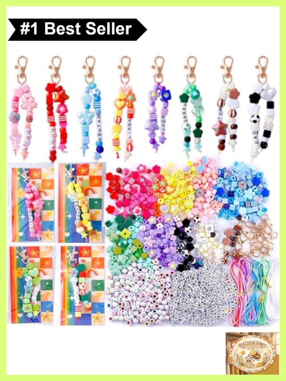 618 PC Beaded Keychain Making Kit DIY Bag Charm Letter Beads Craft Set
